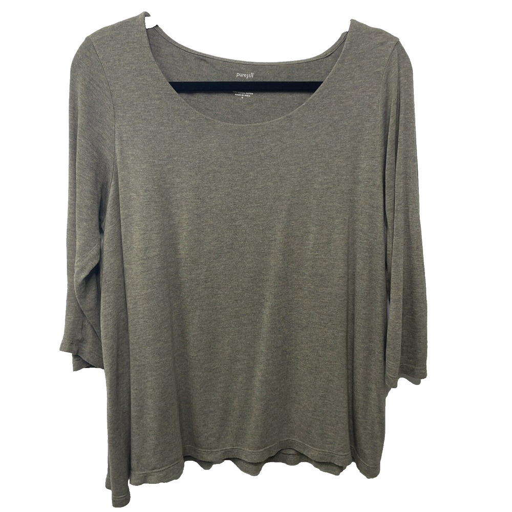 Pure J. Jill Women Brown‎ Super Soft 3/4 Sleeve Elliptical Double Layer Blouse M